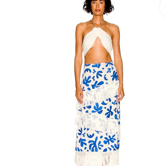 WeWoreWhat Dresses & Skirts - WeWoreWhat fringe linen abstract matisse leaves skirt
